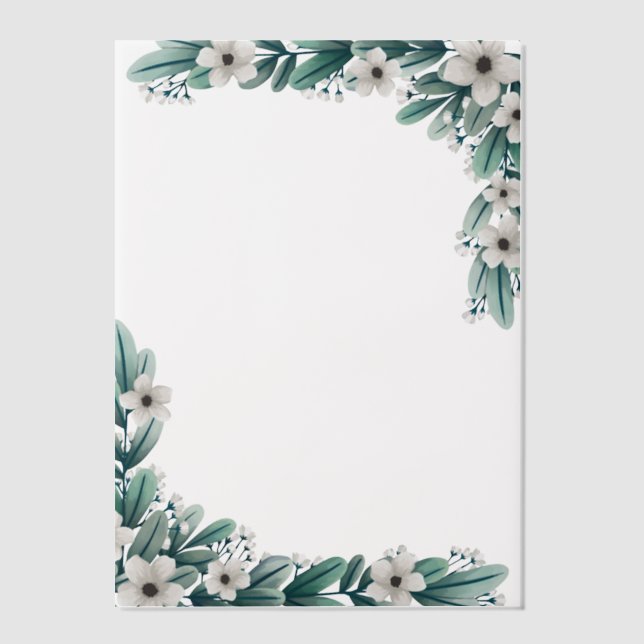 Baby's Breath Teal Greenery Framing Decorative Vellum Invitations (Front)
