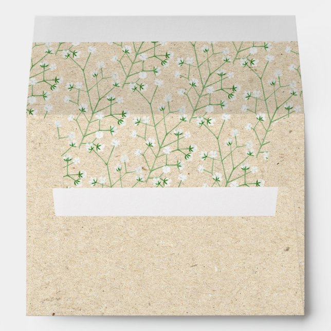 Babys Breath Watercolor Floral Rustic Boho Wedding Envelope (Back (Bottom))