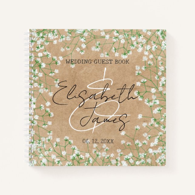 Baby's Breath Watercolor Floral Wedding Guest Book (Front)