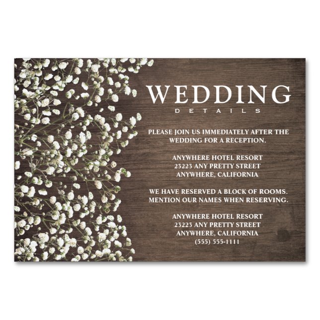 Baby's Breath Wedding Reception + Hotel Cards (Front)