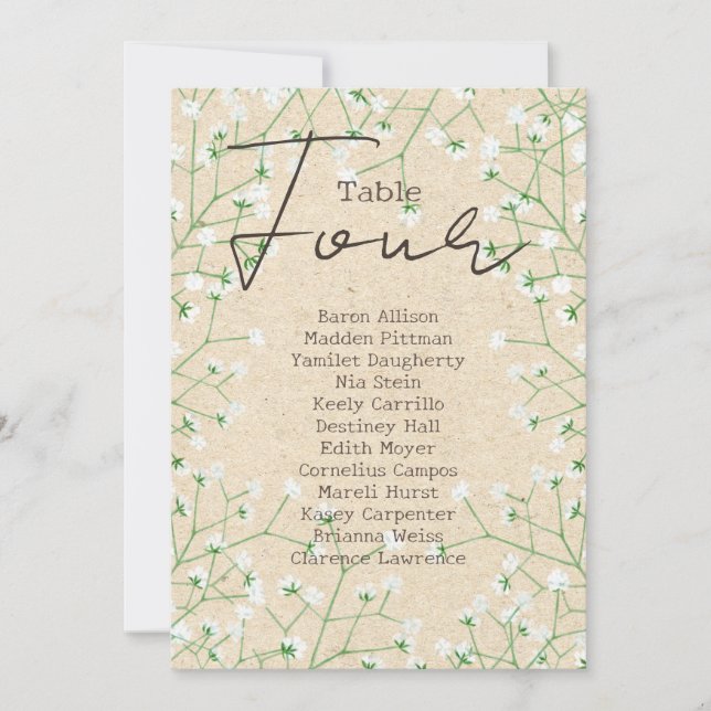 Baby's Breath Wedding Table Number Seating Chart 4 (Front)