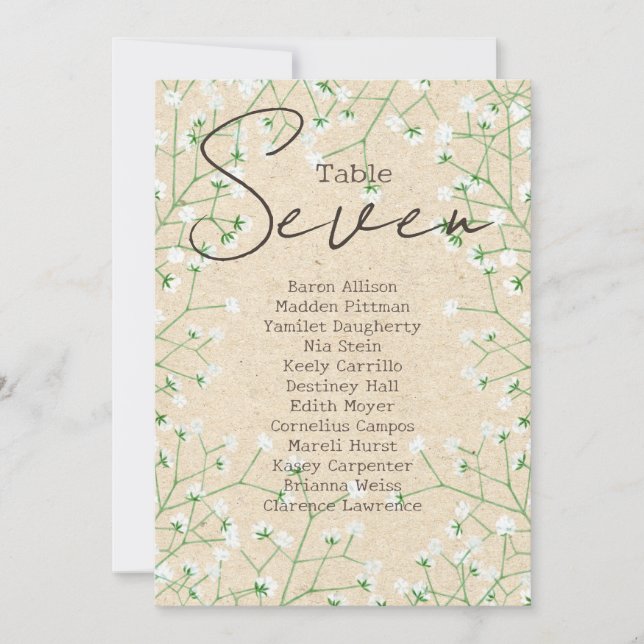 Baby's Breath Wedding Table Number Seating Chart 7 (Front)