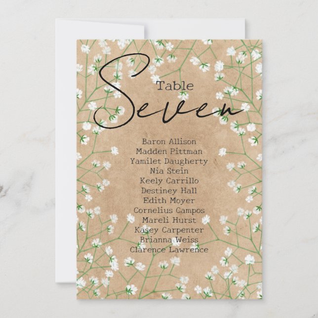 Baby's Breath Wedding Table Number Seating Chart 7 (Front)