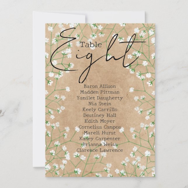 Baby's Breath Wedding Table Number Seating Chart 8 (Front)