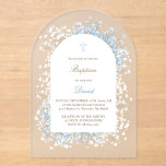 Baby's Breath white blue baby boy Baptism Acrylic Invitations<br><div class="desc">Baby boy Baptism clear invitation</div>