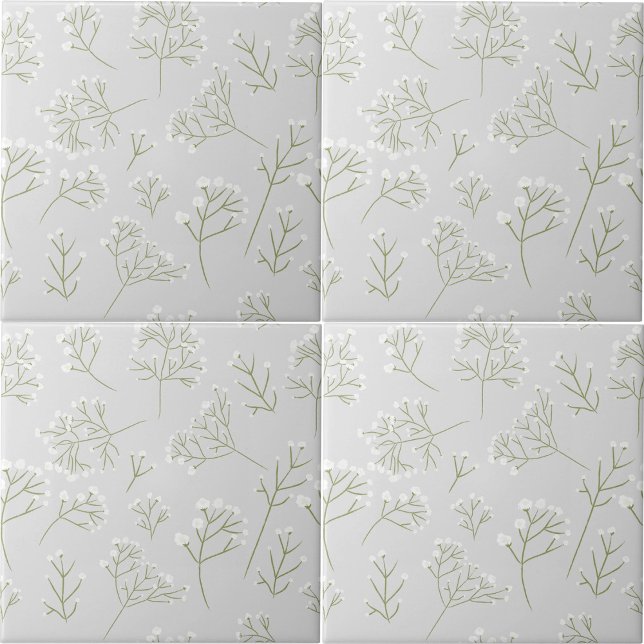 Baby's Breath White Floral Gypsophila Tile (Baby's Breath White Floral Watercolor Gypsophila Ceramic Tile)