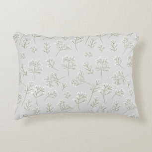 Baby's Breath White Floral Watercolor Gypsophila Accent Pillow