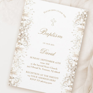 Baby's Breath white flowers | baby boy Baptism Invitation