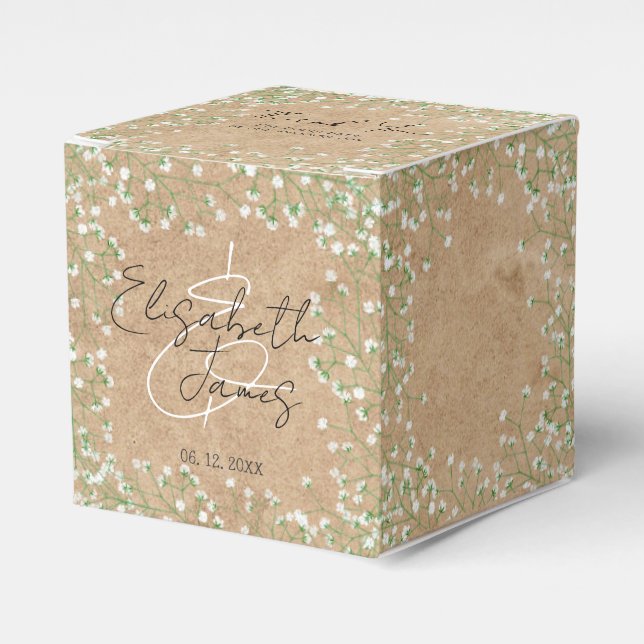    Baby's Breath White Flowers Rustic Boho Wedding Favor Box (Front Side)