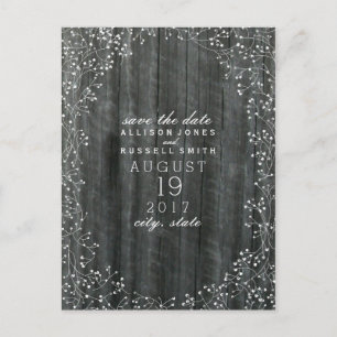 Baby's Breath Wood Inspired Save The Date Announcement Postcard