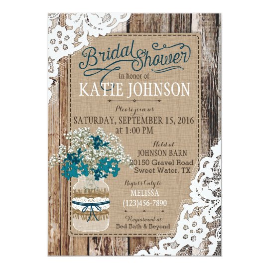 Baby's Breath Wood Lace Rustic Bridal Shower Card