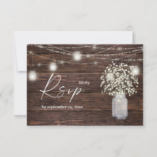 Baby's Breath, Wood & String Lights with Meal RSVP Card