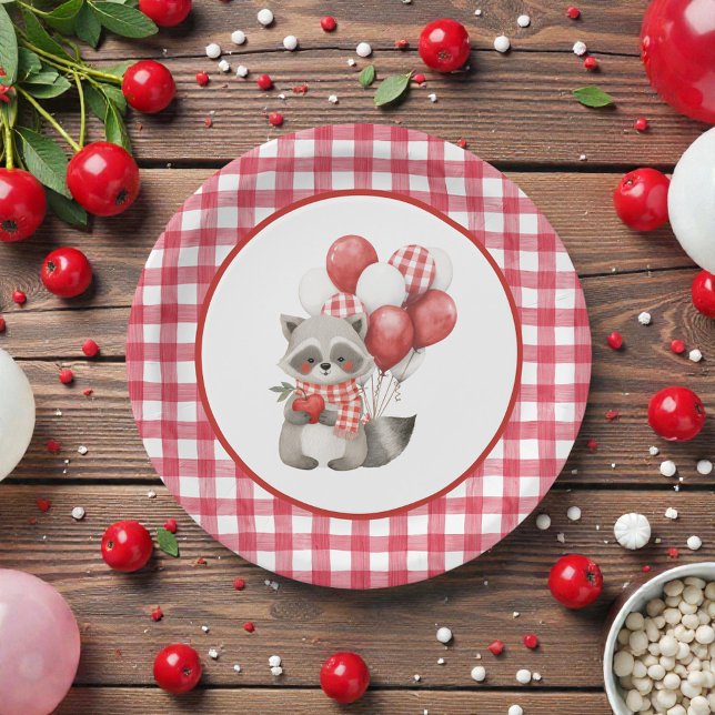 Baby's Cherry First Red Gingham Birthday Paper Plate (Creator Uploaded)