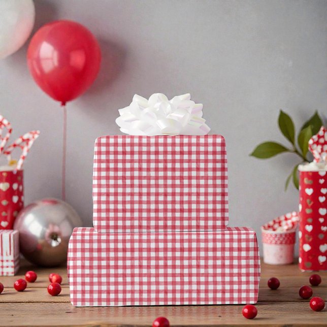 Baby's Cherry First Red Gingham Birthday Wrapping Paper (Creator Uploaded)