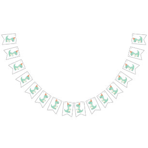 Baby's Cute Cartoon Baby Dinosaur Birthday Party  Bunting Flags