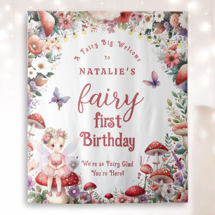 Baby's Fairy First Birthday Party Welcome Backdrop Tapestry