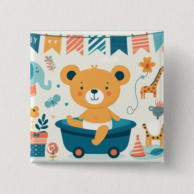 Baby's First Bath 2 Inch Square Button (Front)