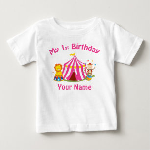 Baby's first birthday circus pink personalized baby T-Shirt