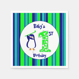 Baby's first birthday golfing penguin napkin