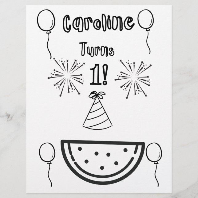Baby's First Birthday Party Colouring Pages (Front)