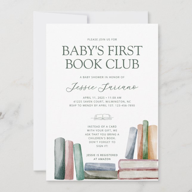 Baby's First Book Club Baby Shower Invitation (Front)