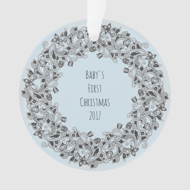 Baby's First Christmas 2017 light blue ornament (Front)