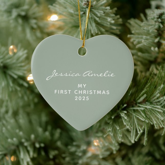 Baby's First Christmas 2021 Personalized Sage  Ceramic Ornament (Tree)