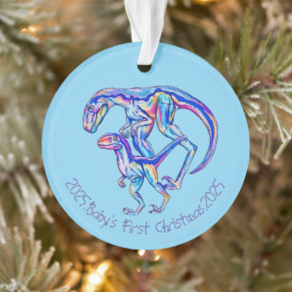 Baby's First Christmas 2025 Boy Blue Velociraptor Ornament