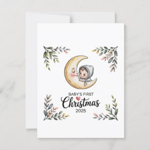  Baby's First Christmas 2025 Vintage Moon & Baby  Postcard