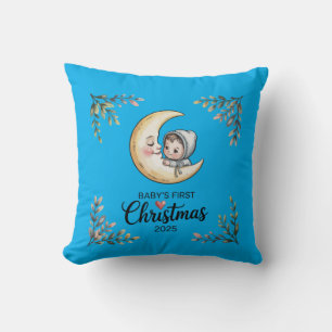 Baby's First Christmas 2025 Vintage Moon & Baby Throw Pillow
