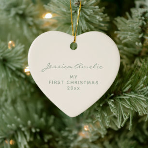 Baby's First Christmas 2026 Custom Sage Cream Ceramic Ornament