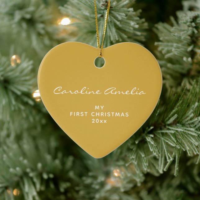 Baby's First Christmas 2026 Personalized Yellow Ceramic Ornament (Tree)