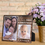 Baby's First Christmas 2 Photo Collage Rustic Wood Plaque<br><div class="desc">Rustic wood photo collage plaque personalized with 2 pictures and family name to make it an unique keepsake of baby's first Christmas  .</div>