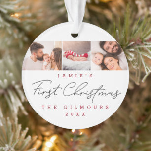 Baby's First Christmas 3 Photos Modern Custom  Ornament
