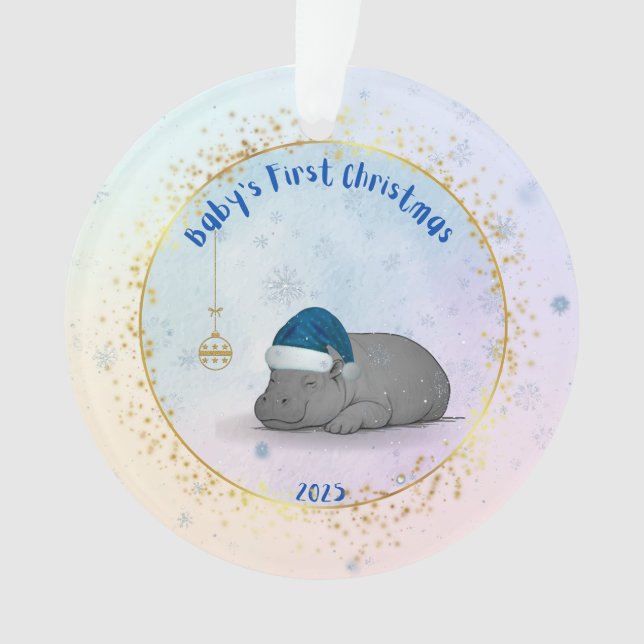 Baby's First Christmas - Acrylic Hippo Ornament (Front)