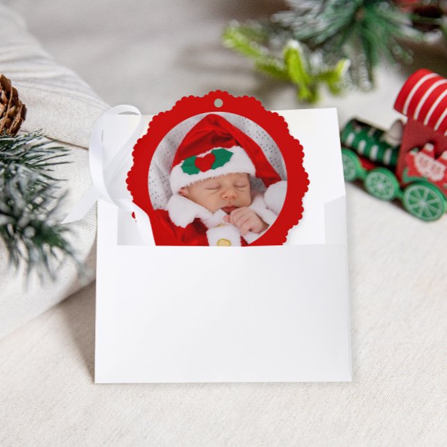 Baby's First Christmas Adorable Red Christmas Ornament Card (Creator Uploaded)