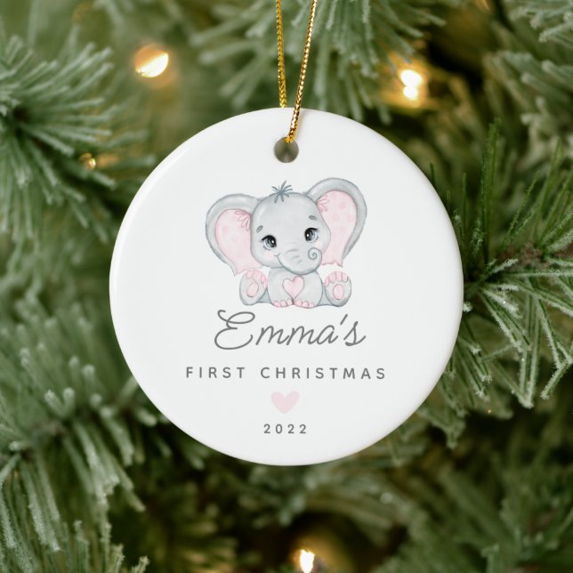 Baby's First Christmas Baby Girl Elephant Ceramic  Ceramic Ornament (Tree)