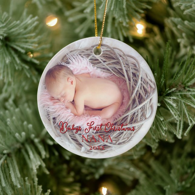 Babys First Christmas Baby Stats New Parents Ceramic Ornament (Tree)