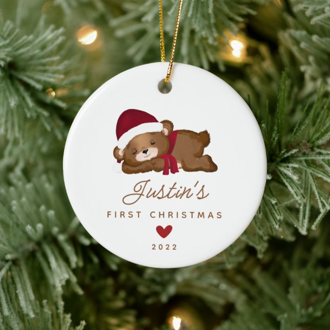 Baby's First Christmas Baby Teddy Bear Ceramic Ornament (Tree)