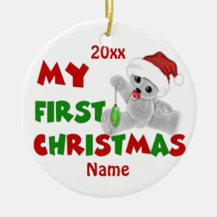 Babys First Christmas Bear Personalized Ceramic Ornament