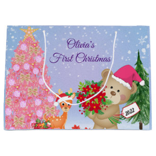 Baby's First Christmas Bear Personalized Large Gift Bag