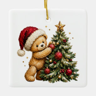 Baby's First Christmas, Bear Santa Hat, Black Text Ceramic Ornament