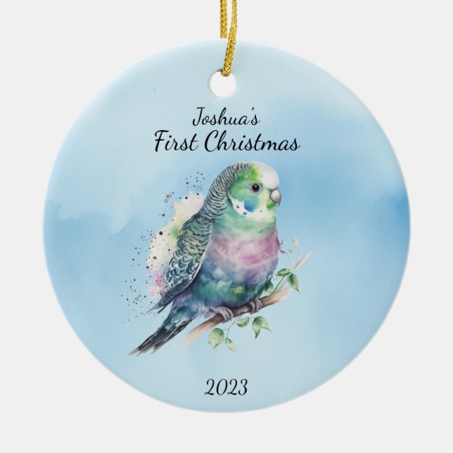 Baby's First Christmas Bird Personalized Ceramic Ornament (Front)
