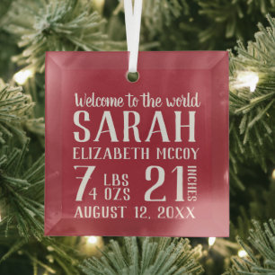 Baby's First Christmas Birth Stat  Glass Ornament