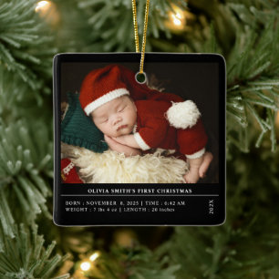 Babys First Christmas  Birth Stats Announcement Ceramic Ornament