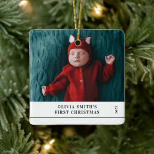 Babys First Christmas  Birth Stats Announcement  Ceramic Ornament