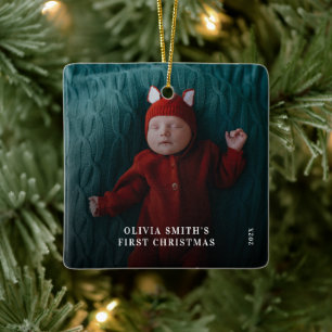 Babys First Christmas  Birth Stats Announcement  Ceramic Ornament