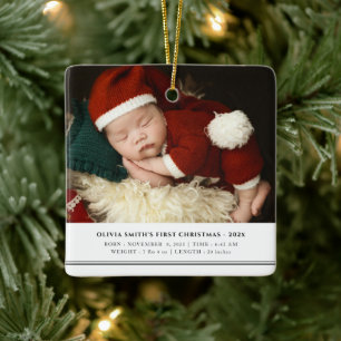 Babys First Christmas Birth Stats Announcement Ceramic Ornament