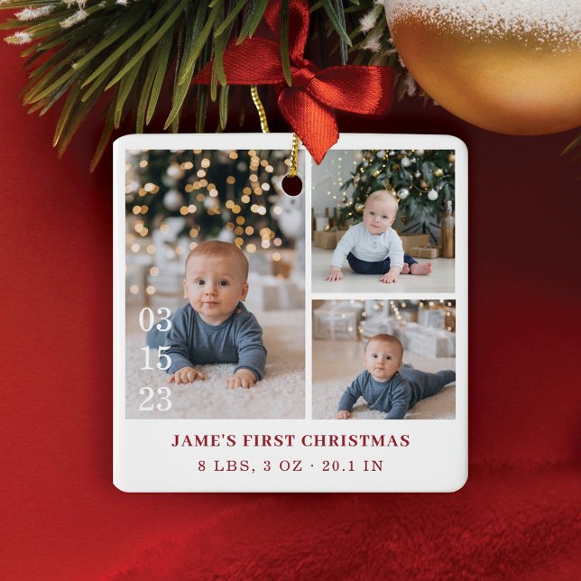 Baby's First Christmas Birth Stats Photo Gallery Ceramic Ornament (Baby's First Christmas Birth Stats Photo Gallery Ceramic Ornament)
