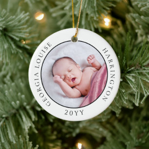 Baby's First Christmas Birth Stats Photo Keepsake Ceramic Ornament